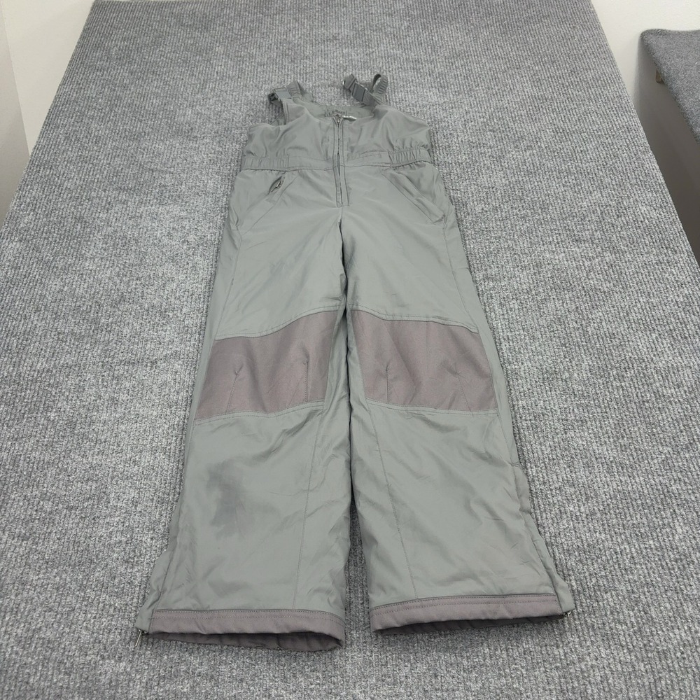 LL Bean Snow Bibs Kids 10 Gray Polyester Reinforced Knees Seat Winter Outdoor